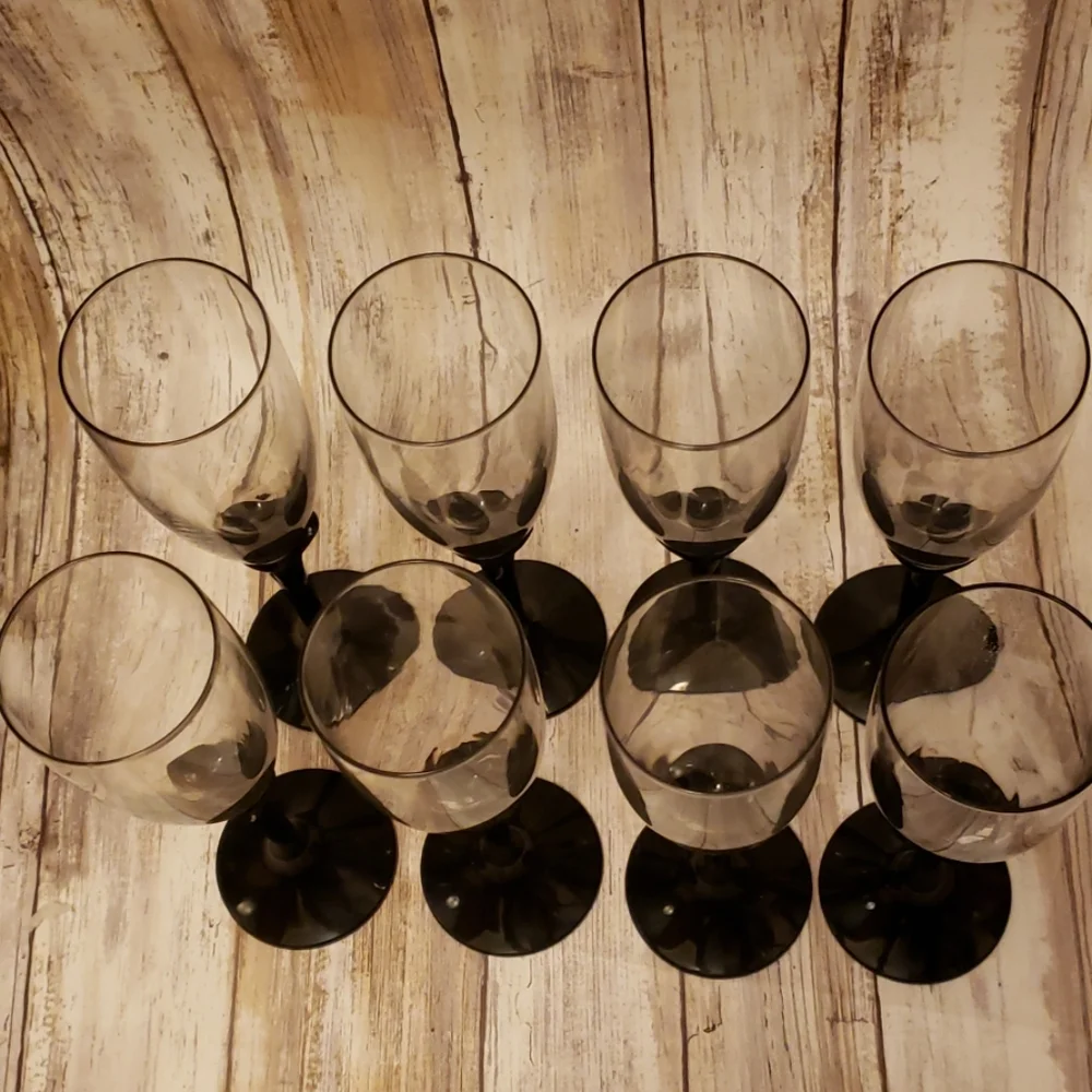 Vintage purple stem champagne flutes - 8 pc